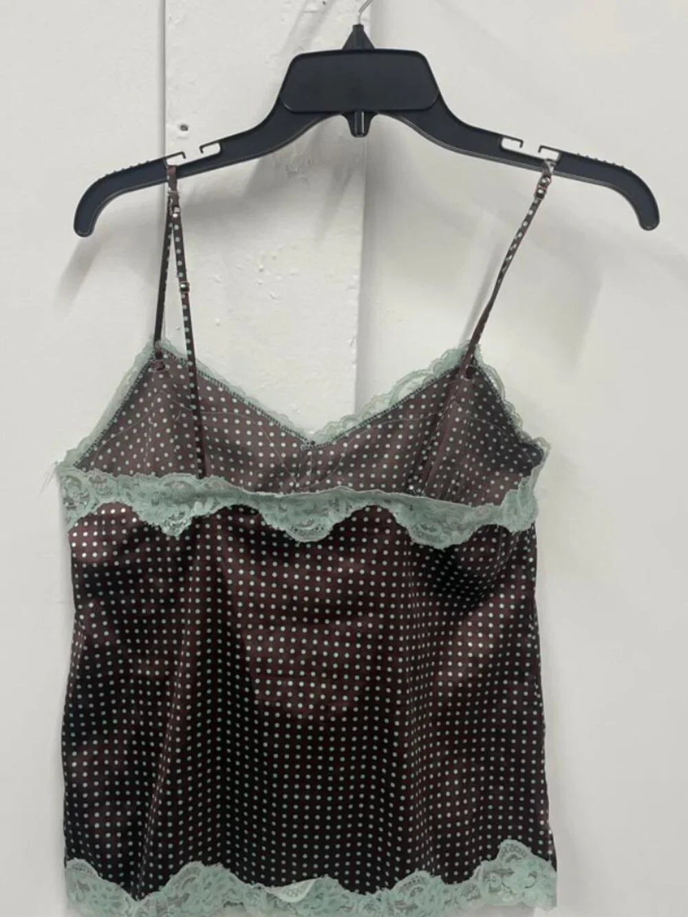 Polka Dot Lace Trim Camisole Tank Top | Adjustable Spaghetti Strap